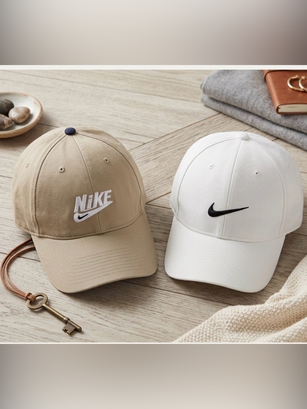 Nike Men's Tan and White Caps
